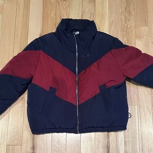 Black and Maroon Chevron Puffer Jacket